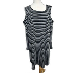 Bobeau Knit Striped Cold Shoulder Dress - Plus Size 3X